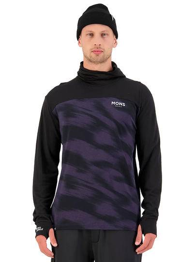 Mons Royale Merino Yotei Powder Hood Base Layer Top musta