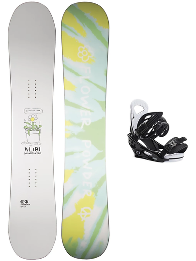 Alibi Snowboards Flowerchild 125 + Burton Smalls L Snowboard Set kuviotu